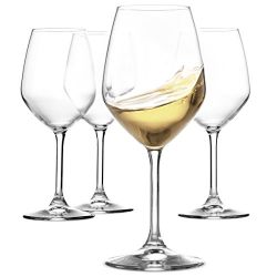 Paksh Novelty Italian White Wine Glasses - 15 Ounce - Lead Free - Shatter Resistant - Wine Glass Set of 4, Clear
