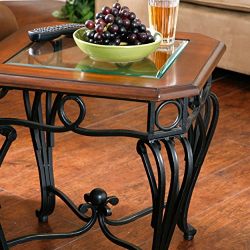 Southern Enterprises Prentice Side End Table, Dark Cherry with Black Finish