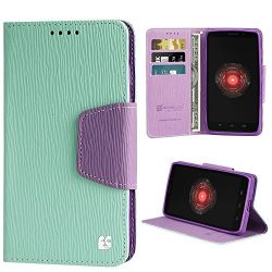 Beyond Cell PU Leather Folio Flip Cover Wallet Phone Case With Stand for Motorola Droid Maxx 1080M - Mint/Purple