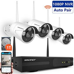 Smonet 4CH 720P HD NVR Wireless Security CCTV Surveillance Systems(WIFI NVR Kits)-Four 1.0MP Wireless WIFI Indoor Outdoor IP Cameras,P2P,65FT Night Vision, 1TB HDD Pre-installed