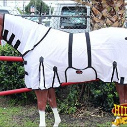 HILASON 69" UV MOSQUITO MESH HORSE FLY SHEET W/NECK COVER & BELLY WRAP WHITE