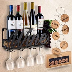 Wall Mounted Wine Rack | Bottle & Glass Holder | Cork Storage Store Red, White, Champagne | Come with 6 Cork Wine Charms | Home & Kitchen Décor | Storage Rack | Designed by Anna Stay,Wine