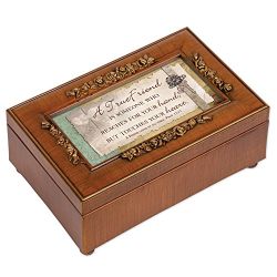 A True Friend Cottage Garden Rich Walnut Finish with Brushed Gold Rose Trim Petite Jewelry Music Box - Plays Song What a Friend We Have in Jesus