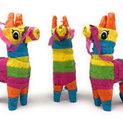 Pack of 3 Mini Donkey Pinatas, Cinco de Mayo Pinata Fiesta Decorations, Mexican Rainbow Donkeys, Great Party Favors Celebration Supplies, 4"x7" inches, By 4E’s Novelty