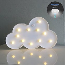Battery Powered Motion Sensor LED Cloud Night Light, Lovely Marquee Cloud Sign Human Body Induction Bedside Lamp for Children Baby Nursery Breastfeeding Bedroom Room Birthday Gift(White Cloud)