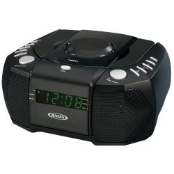 Jensen JCR310 Top Loading AM/FM PLL Stereo CD Dual Alarm Clock Radio with 0.6-Inch Green LED Display and Aux Line-In