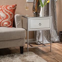 Christopher Knight Home Inka Mirrored Silver 1 Drawer Side Table, Clear + Silver/Mirror