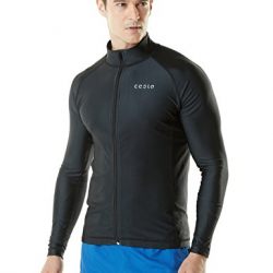 Large Tesla Men's UPF 50+ Zip Front Long Sleeve Top Rashguard Swimsuit MSZ03