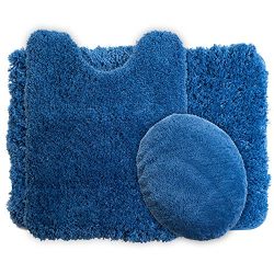 Lavish Home 3-Piece Super Plush Non-Slip Bath Mat Rug Set, Blue