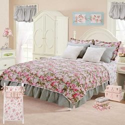Cotton Tale Designs Pink Floral 7 PC Twin Reversible Quilt Bedding Set