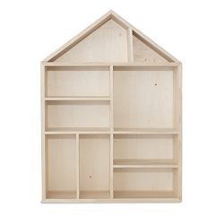 WALLNITURE House Shape Wooden Shadow Cubby Box Storage Natural Set of 2