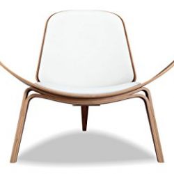 Kardiel Tripod Plywood Modern Lounge Chair, White Italian Leather/Walnut