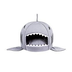 Spring fever Shark Pet Bed Removable Cushion Waterproof Bottom Dog Tiny House Grey M(20.520.515inch)