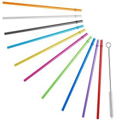10.5" Long Rainbow Colored Reusable Plastic Replacement Straws for Tervis, Yeti, Signature, Starbucks Tumblers, Set of 10 with Cleaning Brush