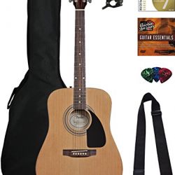 Fender Acoustic Guitar Bundle with Gig Bag, Tuner, Strings, Strap, Picks, Austin Bazaar Instructional DVD, and Polishing Cloth