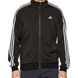 adidas Men's Essentials 3-Stripe Tricot Track Jacket, Black/White, Large