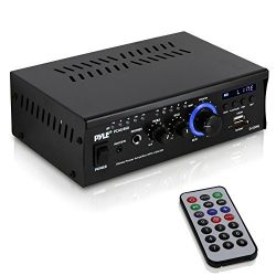 Home Audio Power Amplifier System - 2x120W Dual Channel Theater Power Stereo Receiver Box, Surround Sound w/USB, RCA, AUX, LED, Remote, 12V Adapter - For Speaker, iPhone - Pyle PCAU46A