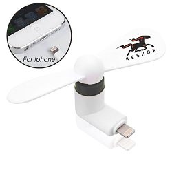 Reshow Micro USB Mini iPhone Fan, Portable Dock Cool Cooler Rotating Fan, Cooling Solution Quiet, Foldable Personal Fan for iPad, iPhone, Android Phone (Lightning, White)