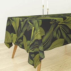Roostery Tablecloth - Palm Leaves Botanical Green Tropical Mid Century Classic by Peacoquettedesigns - Cotton Sateen Tablecloth 70 x 108