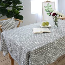 ColorBird Geometric Series Tablecloth Arrow Pattern Cotton Linen Dust-proof Table Cover for Kitchen Dinning Tabletop Linen Decor (Rectangle/Oblong, 55 x 102 Inch, Grey)