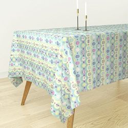 Roostery Tablecloth - Eggs Easter Painted Eggs Holiday Spring Flowers Blue by Jillbyers - Cotton Sateen Tablecloth 70 x 108