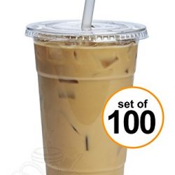 COMFY PACKAGE 100 Sets 24 oz. Plastic CRYSTAL CLEAR Cups with Flat Lids for Cold Drinks, Iced Coffee, Bubble Boba, Tea, Smoothie etc.