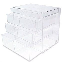 Ikee Design Premium Acrylic Clear Cosmetics Acrylic Makeup Drawer Organizer Tray Office Supplies Holder with 4 Removable Drawers