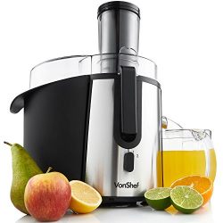 VonShef Whole Fruit Juice Extractor Centrifugal Juicer Machine 700 Watt Max Power Motor with 2 Speed Settings, Juice Jug and Cleaning Brush, Stainless Steel, Professional, Powerful, Wide Mouth