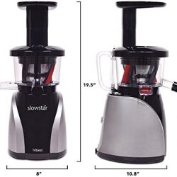Tribest Slowstar Vertical Slow Juicer and Mincer SW-2020, Cold Press Masticating Juice Extractor in Silver and Black