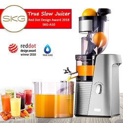 SKG Cold Press Juicer High Yield Juice Extractor, Quiet Anti-Oxidation Easy to Clean 36 RPM 250W AC Motor & Large 3.15”Turn Over Wide Mouth the Best Fruit and Vegetable Slow Masticating Juicer Mother