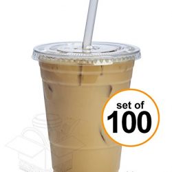 100 Sets 16 oz. Plastic CRYSTAL CLEAR Cups with Flat Lids [by COMFY PACKAGE] for Cold Drinks, Iced Coffee, Bubble Boba, Tea, Smoothie etc.