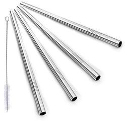 Alink Wide Stainless Steel Smoothie Straws, 9 in X 9.5 mm Set of 4 with Straw Brush