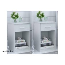 Set of 2 Nightstand MDF End Tables Pair Bedroom Table Furniture Multiple Colors (White)