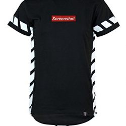 SCREENSHOT SCREENSHOTBRAND- Mens Hipster Hip-Hop Premium Tees - Stylish Longline Center Logo Latest Fashion T-Shirt Side Stripe Print-Black-Medium