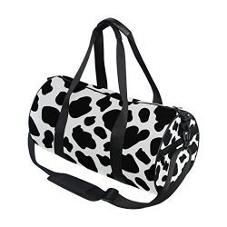 ALAZA Cow Skin Black White Travel Duffel Bag Sport Gym Luggage Bag for Men Women