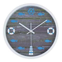 JustNile Nautical Designed Wall Clock - 12" White Frame Grey Wood Dial