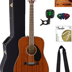 Fender CD-60S Dreadnought Acoustic Guitar - All Mahogany Bundle with Hard Case, Tuner, Strap, Strings, Picks, Austin Bazaar Instructional DVD, and Polishing Cloth