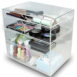 Ikee Design Premium Acrylic Clear Cosmetics Acrylic Makeup Drawer Organizer Tray Office Supplies Holder with 4 Removable Drawers