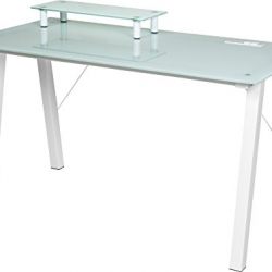 OneSpace Simply Glass Desk with USB and A/C Charging and Desktop Printer Stand, Aqua and White