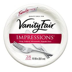 Vanity Fair Impressions Disposable Plates, 10 1/8 Inches, 28 Count, Dinner Size Paper Plates