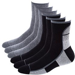 Areke Men's Comfort Cushion Hiking Crew Socks, Athletic Quarter Soxs, 6Pair Assorted (3 Pack for Each Color grey/black) US Shoe Size 11-15