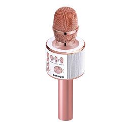 BONAOK Magic Sound & FM Wireless Bluetooth Karaoke Microphone Father's Day Gift 5-in-1 Portable Speaker Machine for Android/iPhone/iPad/Sony/PC or All Smartphone(Rose Gold)