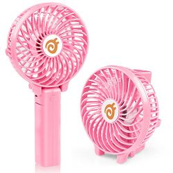 D-FantiX Mini Portable Rechargeable USB Fan Personal Handheld Foldable Fan Battery Operated/USB Powered for Home and Office (Pink)