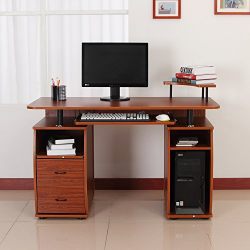 HomCom Home Office/Dorm Room Computer Desk with Keyboard Tray - Brown