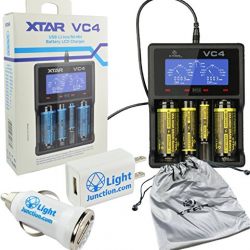XTAR VC4 Li-ion Ni-MH Battery Charger Premium USB LCD Display with LightJunction 1A USB Wall and Car Plugs
