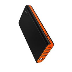 EasyAcc 20000 mAh USB C Power Bank, QC 3.0 Quick Charge Portable Charger, MegaCharge D20 External Battery Pack with 5A Dual Input, 6A 4-Port Output- Black & Orange