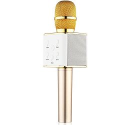 BONAOK Updated Wireless Karaoke Microphone, 3-in-1 Gold Microphone Portable Built-in Bluetooth Speaker Machine for iPhone Apple Android PC and Smartphone