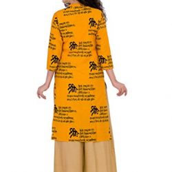 BrightJet Designer Yellow Cotton Frontslit Women Fashion Kurti A-line Kurta Top Tunic with Rayon Solid Beige Plazzo Set Party Dress Casual (M)