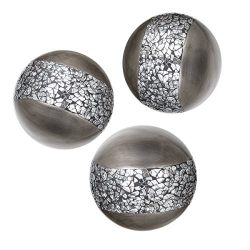 Creative Scents Schonwerk Silver Decorative Orbs for Bowls and Vases (Set of 3) Resin Sphere Balls | Dining/Coffee Table Centerpiece | Great Gift Idea (Crackled Mosaic)