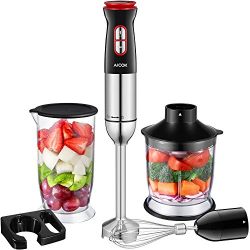 Immersion Blender, Aicok 4-in-1 Hand Blender, Stick Blender with 12 Speed Control, Powerful Hand Mixer Sets Include Chopper, Whisk, BPA Free Beaker, for Soups, Smoothie, Baby Food